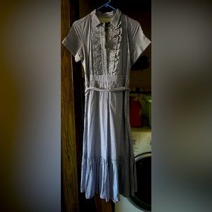 J Crew Ruffle front mid dress in striped cotton poplin Size 2